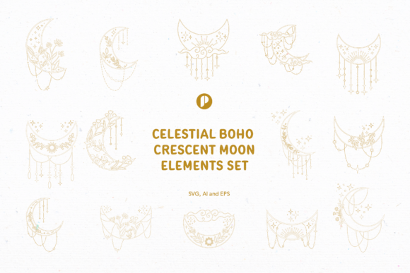 Download Celestial Boho Crescent Moon Element Set - Celestial boho Collection