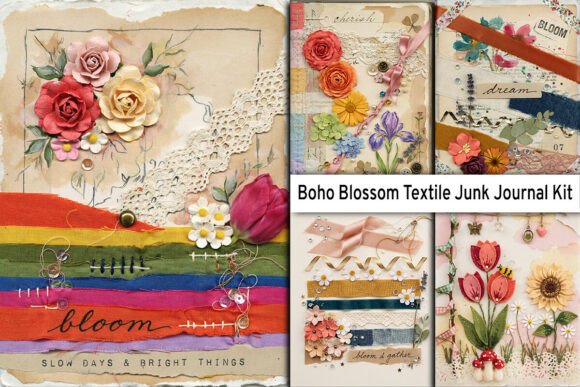 Download Boho Blossom Textile Junk Journal Kit - Textile Collection