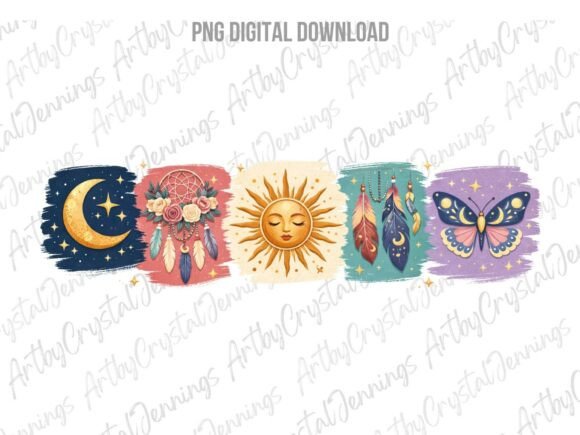 Download Celestial Boho Sun Moon Feathers PNG - Premium Resources
